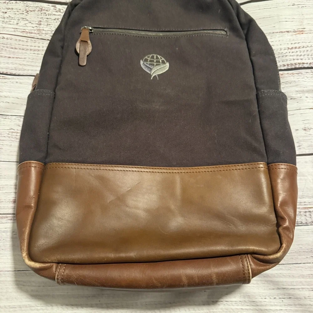 Alternative Brand Canvas Backpack w/ Leather Bottom‎ Brown Bag